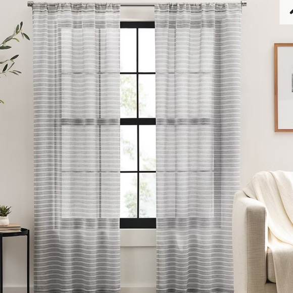 Mercantile Stellan Sheer Rod Pocket Set of 2 Curtain Panel-grey 4 sets - Picture 1 of 4